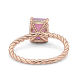 Vintage Twisted Band Emerald Cut Engagement Ring Simulated Cubic Zirconia 925 Sterling Silver