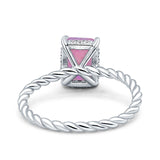 Vintage Twisted Band Emerald Cut Engagement Ring Simulated Cubic Zirconia 925 Sterling Silver