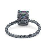 Vintage Twisted Band Emerald Cut Engagement Ring Simulated Cubic Zirconia 925 Sterling Silver