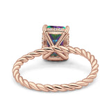 Vintage Twisted Band Emerald Cut Engagement Ring Simulated Cubic Zirconia 925 Sterling Silver