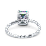 Vintage Twisted Band Emerald Cut Engagement Ring Simulated Cubic Zirconia 925 Sterling Silver