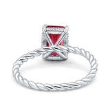 Vintage Twisted Band Emerald Cut Engagement Ring Simulated Cubic Zirconia 925 Sterling Silver