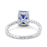 Vintage Twisted Band Emerald Cut Engagement Ring Simulated Cubic Zirconia 925 Sterling Silver
