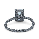 Vintage Twisted Band Emerald Cut Engagement Ring Simulated Cubic Zirconia 925 Sterling Silver
