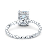 Vintage Twisted Band Emerald Cut Engagement Ring Simulated Cubic Zirconia 925 Sterling Silver