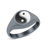 Yin Yang Oxidized Band Solid 925 Sterling Silver Thumb Ring (11mm)