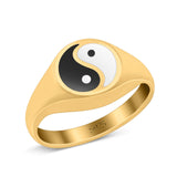 Yin Yang Oxidized Band Solid 925 Sterling Silver Thumb Ring (11mm)