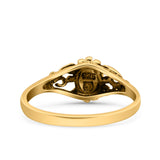 Petite Dainty Vintage Style Round Simulated Turquoise Black Onyx Ring Solid Oxidized 925 Sterling Silver