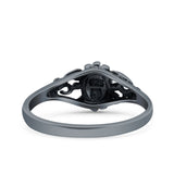 Petite Dainty Vintage Style Round Simulated Turquoise Black Onyx Ring Solid Oxidized 925 Sterling Silver