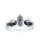 Petite Dainty Heart Lab Opal Ring Solid Oxidized 925 Sterling Silver