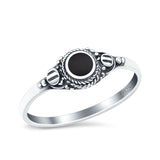 Vintage Style Round Lab Opal Ring Solid Oxidized 925 Sterling Silver