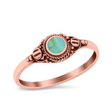Vintage Style Round Lab Opal Ring Solid Oxidized 925 Sterling Silver