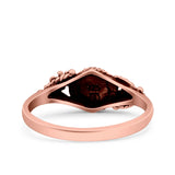 Vintage Style Round Lab Opal Ring Solid Oxidized 925 Sterling Silver