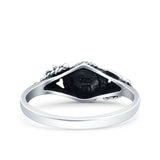 Vintage Style Round Lab Opal Ring Solid Oxidized 925 Sterling Silver