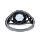 Infinity Shank Lab Opal Ring Solid Round Oxidized 925 Sterling Silver