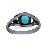 Petite Dainty Vintage Style Oval Simulated Turquoise Black Onyx Ring Solid Oxidized 925 Sterling Silver