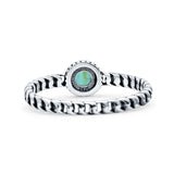 Chain Round Petite Dainty Lab Opal Ring Solid Oxidized 925 Sterling Silver