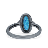 Vintage Style Petite Dainty Lab Opal Ring Solid Oval Oxidized 925 Sterling Silver