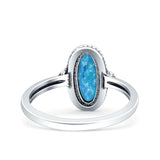 Vintage Style Petite Dainty Lab Opal Ring Solid Oval Oxidized 925 Sterling Silver