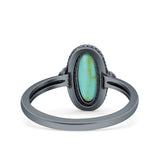 Vintage Style Petite Dainty Lab Opal Ring Solid Oval Oxidized 925 Sterling Silver