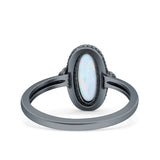 Vintage Style Petite Dainty Lab Opal Ring Solid Oval Oxidized 925 Sterling Silver