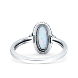 Vintage Style Petite Dainty Lab Opal Ring Solid Oval Oxidized 925 Sterling Silver