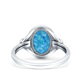 Vintage Style Petite Dainty Lab Opal Ring Solid Oval Oxidized 925 Sterling Silver