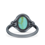 Vintage Style Petite Dainty Lab Opal Ring Solid Oval Oxidized 925 Sterling Silver