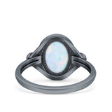 Vintage Style Petite Dainty Lab Opal Ring Solid Oval Oxidized 925 Sterling Silver