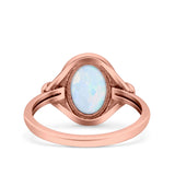 Vintage Style Petite Dainty Lab Opal Ring Solid Oval Oxidized 925 Sterling Silver