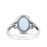 Vintage Style Petite Dainty Lab Opal Ring Solid Oval Oxidized 925 Sterling Silver