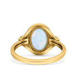 Vintage Style Petite Dainty Lab Opal Ring Solid Oval Oxidized 925 Sterling Silver