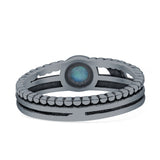 Crescent Moon Ring Round Turquoise Oxidized 925 Sterling Silver