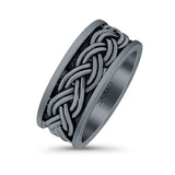 Celtic Weave Crisscross Infinity Oxidized Band Solid 925 Sterling Silver Thumb Ring (8mm)