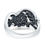 Sunflower Oxidized Sunshine Flower And Leaves Band Solid 925 Sterling Silver Thumb Ring (13mm)