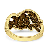 Sunflower Oxidized Sunshine Flower And Leaves Band Solid 925 Sterling Silver Thumb Ring (13mm)