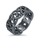 Celtic Oxidized Band Solid 925 Sterling Silver Thumb Ring (7mm)