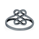 Heart Knot Weave Celtic Ring Oxidized Band Solid 925 Sterling Silver Thumb Ring (11mm)