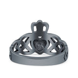 Claddagh Oxidized Band Solid 925 Sterling Silver Thumb Ring (11mm)