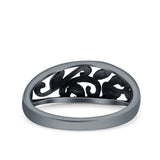 Vines Ring Oxidized Band Solid 925 Sterling Silver Thumb Ring (8mm)