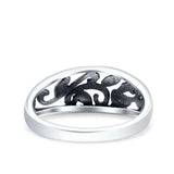 Vines Ring Oxidized Band Solid 925 Sterling Silver Thumb Ring (8mm)