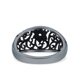 Flower Ring Oxidized Band Solid 925 Sterling Silver Thumb Ring (10mm)