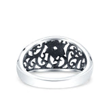 Flower Ring Oxidized Band Solid 925 Sterling Silver Thumb Ring (10mm)