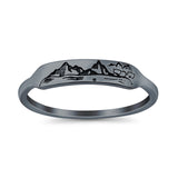 Mountains Ring Oxidized Band Solid 925 Sterling Silver Thumb Ring (4mm)