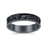 Village Ring Oxidized Band Solid 925 Sterling Silver Thumb Ring (5mm)