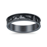 Mountains & Trees Ring Oxidized Band Solid 925 Sterling Silver Thumb Ring (5mm)