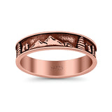 Mountains & Trees Ring Oxidized Band Solid 925 Sterling Silver Thumb Ring (5mm)