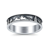 Mountains & Trees Ring Oxidized Band Solid 925 Sterling Silver Thumb Ring (5mm)