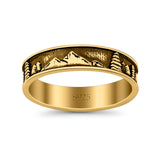 Mountains & Trees Ring Oxidized Band Solid 925 Sterling Silver Thumb Ring (5mm)