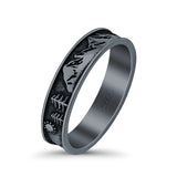 Mountains & Trees Ring Oxidized Band Solid 925 Sterling Silver Thumb Ring (5mm)